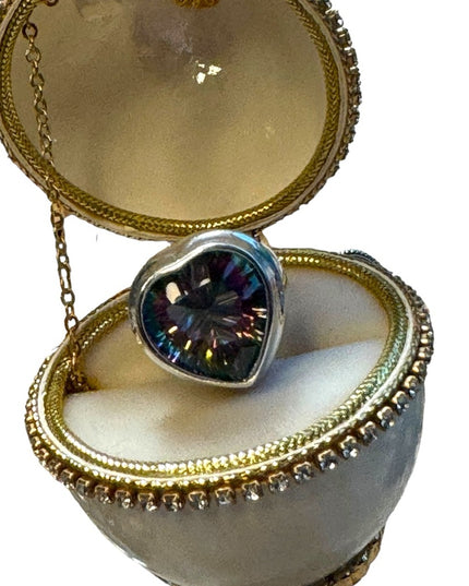 Sterling Silver 925 Authentic Mystic Topaz Stone Heart Ring Size 7