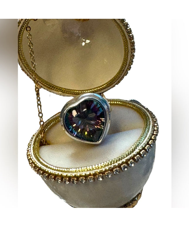 Sterling Silver 925 Authentic Mystic Topaz Stone Heart Ring Size 7