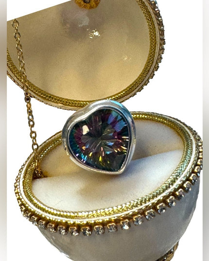 Sterling Silver 925 Authentic Mystic Topaz Stone Heart Ring Size 7