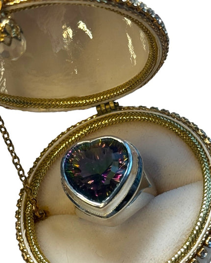 Sterling Silver 925 Authentic Mystic Topaz Stone Heart Ring Size 7