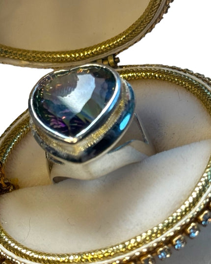 Sterling Silver 925 Authentic Mystic Topaz Stone Heart Ring Size 7