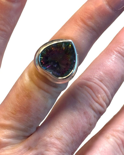 Sterling Silver 925 Authentic Mystic Topaz Stone Heart Ring Size 7