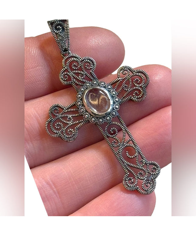 Vintage Sterling Silver Filagree Cross Pendant 925