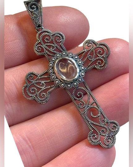 Vintage Sterling Silver Filagree Cross Pendant 925
