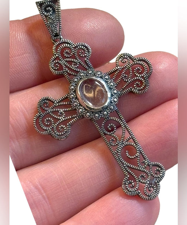Vintage Sterling Silver Filagree Cross Pendant 925