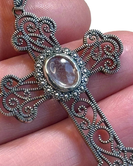 Vintage Sterling Silver Filagree Cross Pendant 925