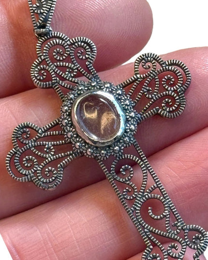 Vintage Sterling Silver Filagree Cross Pendant 925