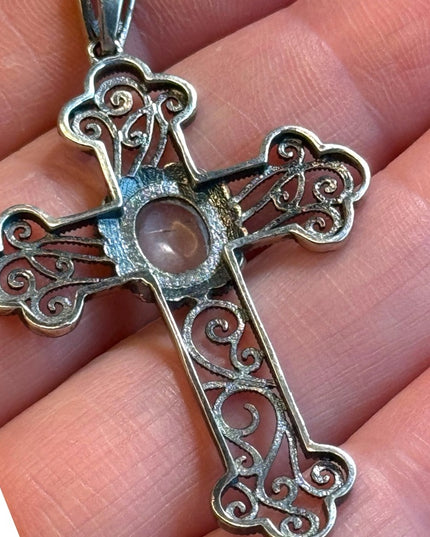 Vintage Sterling Silver Filagree Cross Pendant 925