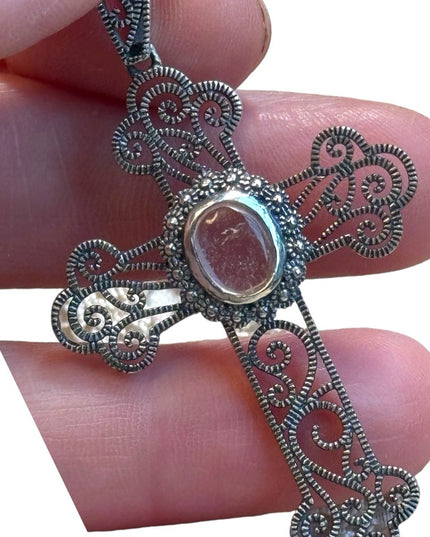 Vintage Sterling Silver Filagree Cross Pendant 925