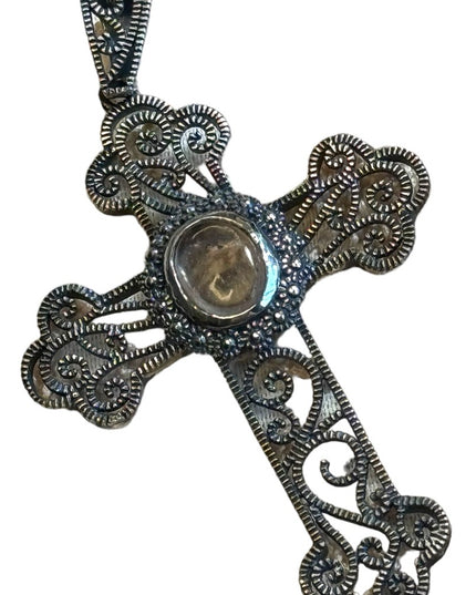 Vintage Sterling Silver Filagree Cross Pendant 925