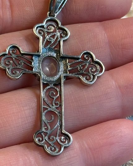Vintage Sterling Silver Filagree Cross Pendant 925