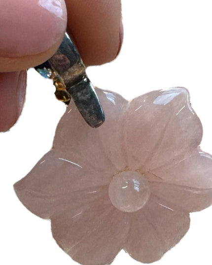 Lovely Rose Quartz Sterling Silver Large FLOWER  Pendant