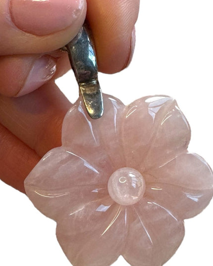 Lovely Rose Quartz Sterling Silver Large FLOWER  Pendant