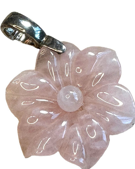 Lovely Rose Quartz Sterling Silver Large FLOWER  Pendant