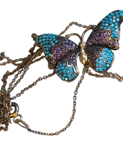 Lovely rose gold finish butterfly necklace amethyst turquoise sterling 925