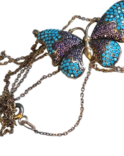 Lovely rose gold finish butterfly necklace amethyst turquoise sterling 925