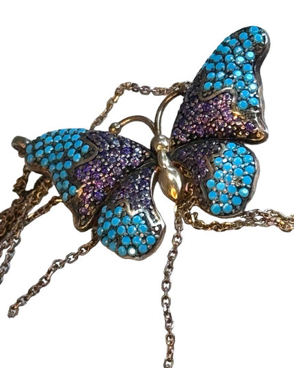 Lovely rose gold finish butterfly necklace amethyst turquoise sterling 925