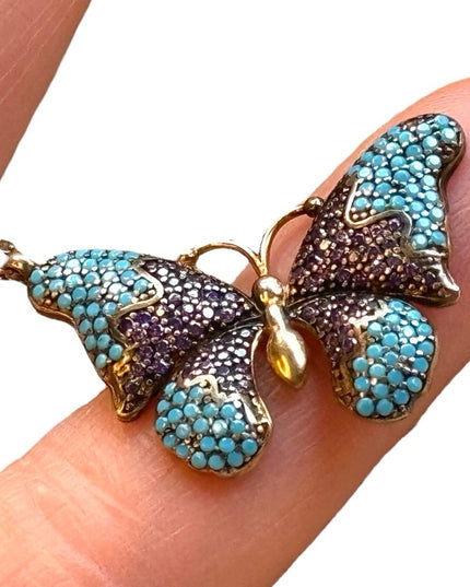 Lovely rose gold finish butterfly necklace amethyst turquoise sterling 925