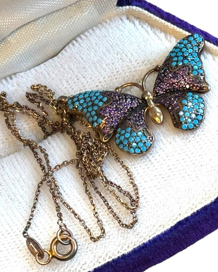 Lovely rose gold finish butterfly necklace amethyst turquoise sterling 925