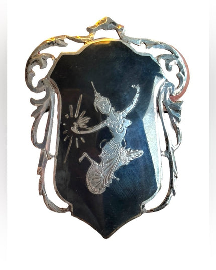 Vintage Siam Sterling goddes brooch 925 enameled Nielo