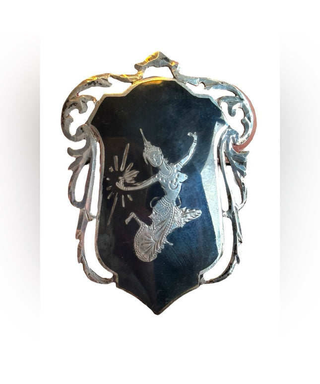 Vintage Siam Sterling goddes brooch 925 enameled Nielo