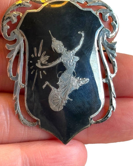 Vintage Siam Sterling goddes brooch 925 enameled Nielo