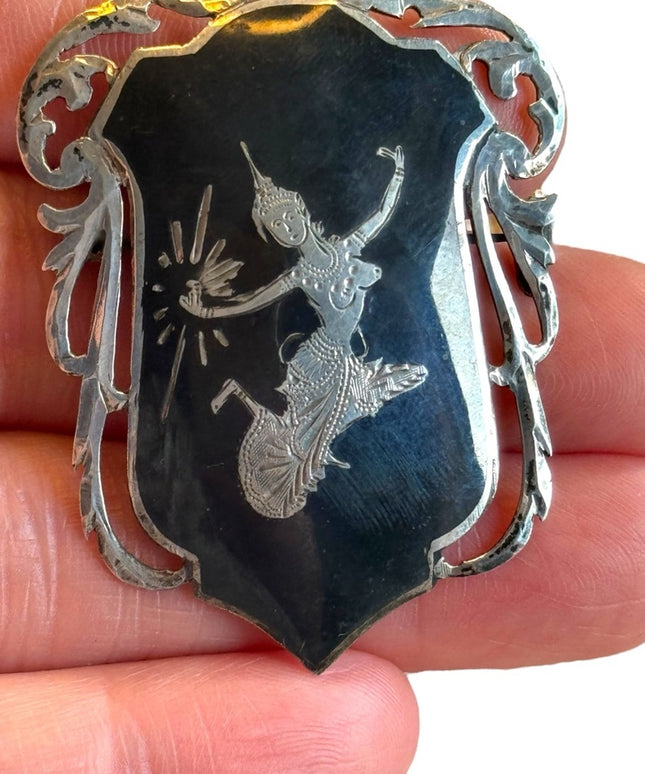 Vintage Siam Sterling goddes brooch 925 enameled Nielo