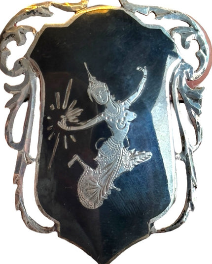 Vintage Siam Sterling goddes brooch 925 enameled Nielo