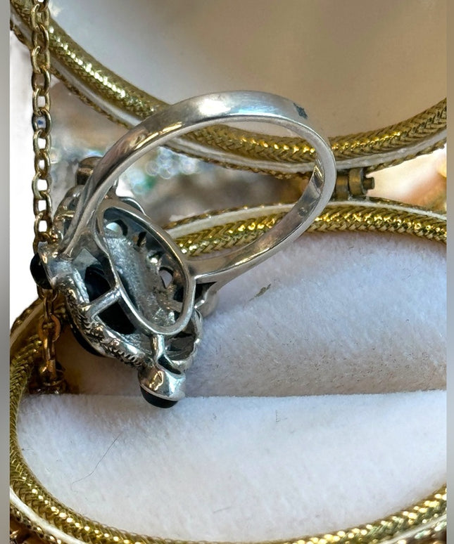 Vintage Sterling silver Black onyx marcasite ring marcasite art deco style