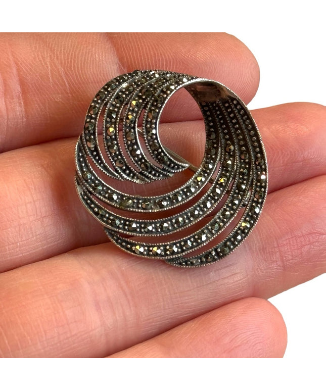Vintage brooch sterling silver 925 swirl marcasite