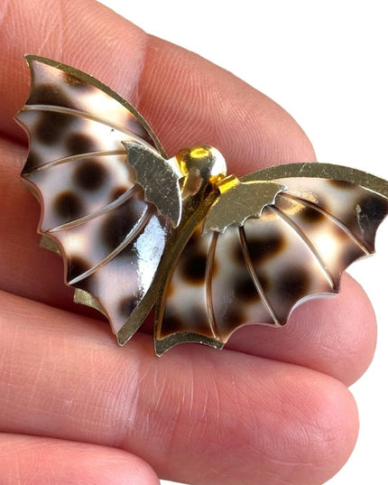Vintage shell butterfly brooch gold finish