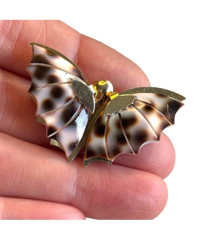 Vintage shell butterfly brooch gold finish