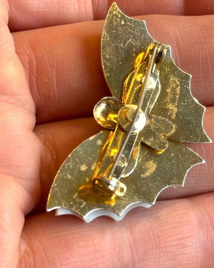 Vintage shell butterfly brooch gold finish