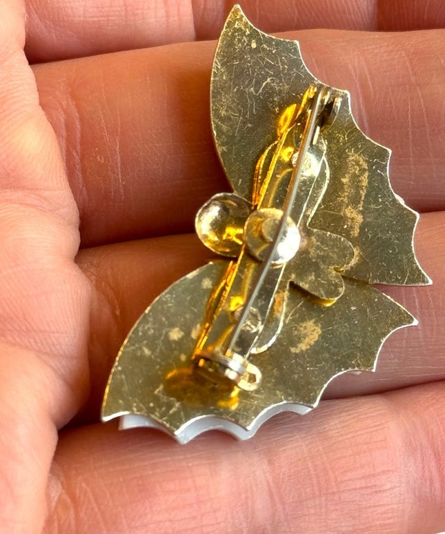 Vintage shell butterfly brooch gold finish