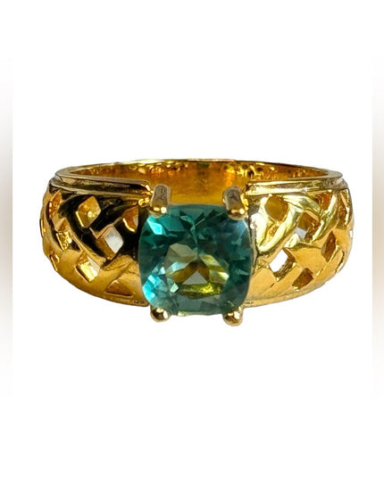 Sterling silver gold vermeil 925 green stone ring