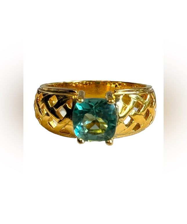 Sterling silver gold vermeil 925 green stone ring