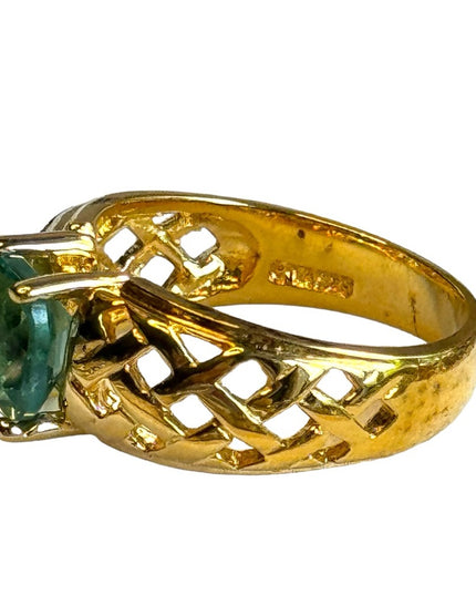 Sterling silver gold vermeil 925 green stone ring