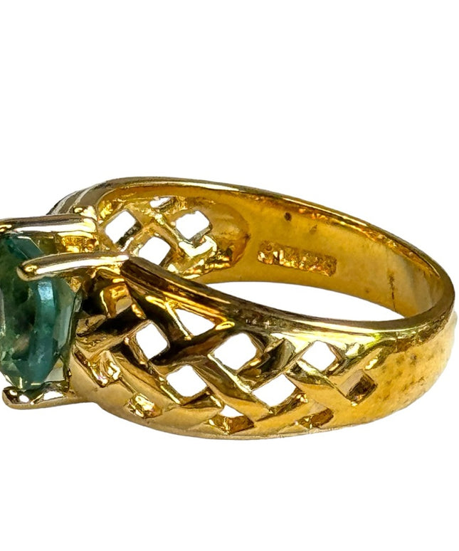 Sterling silver gold vermeil 925 green stone ring