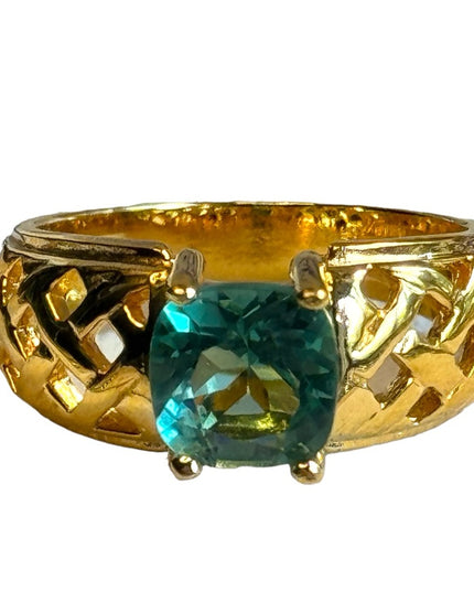 Sterling silver gold vermeil 925 green stone ring