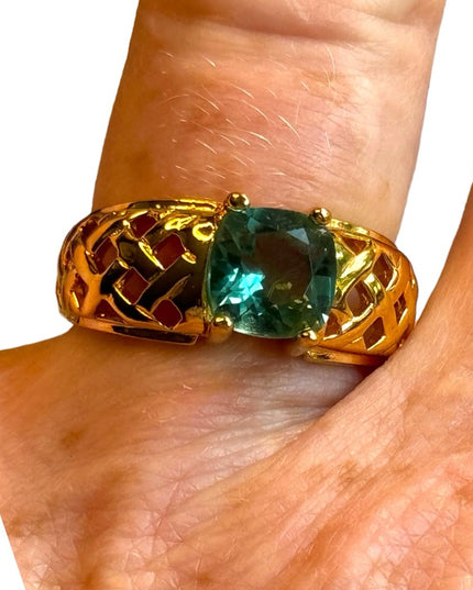 Sterling silver gold vermeil 925 green stone ring