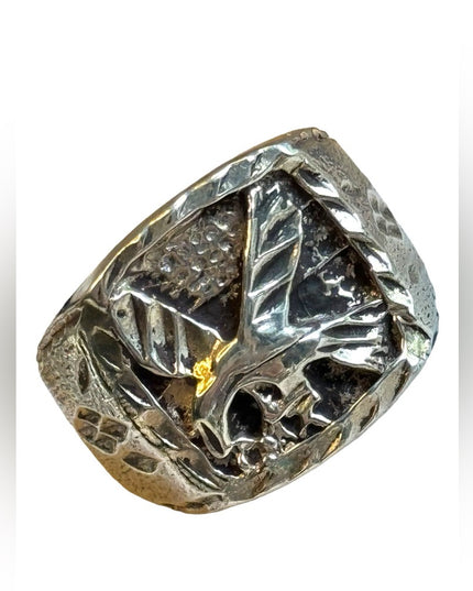 Vintage sterling silver 925 Etched southwestern Eagle Mens ring