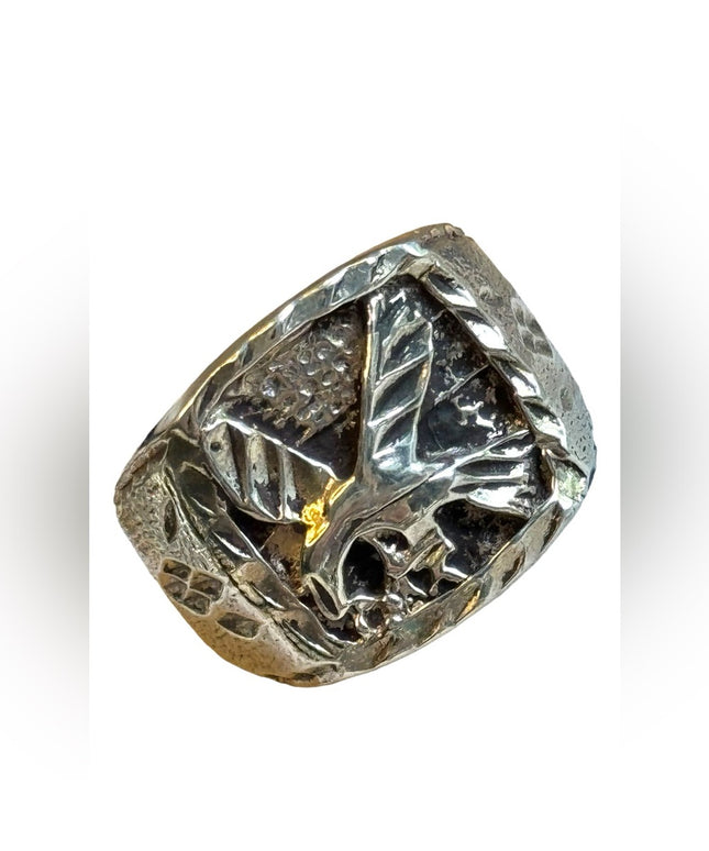 Vintage sterling silver 925 Etched southwestern Eagle Mens ring