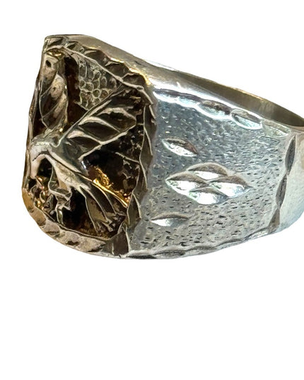 Vintage sterling silver 925 Etched southwestern Eagle Mens ring