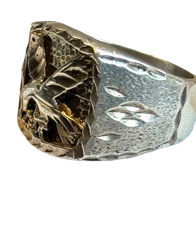 Vintage sterling silver 925 Etched southwestern Eagle Mens ring