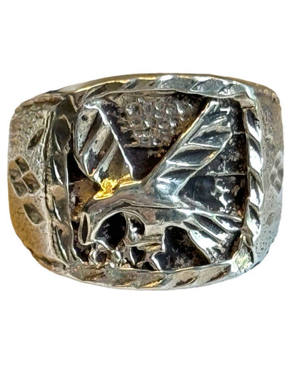 Vintage sterling silver 925 Etched southwestern Eagle Mens ring