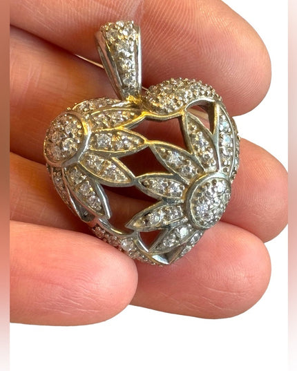 Vintage Silver finish Rinestone CZ heart pendant