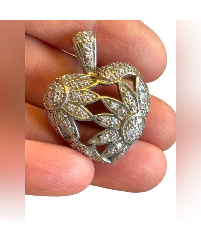 Vintage Silver finish Rinestone CZ heart pendant