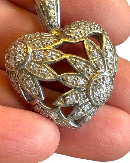 Vintage Silver finish Rinestone CZ heart pendant