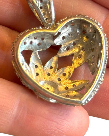 Vintage Silver finish Rinestone CZ heart pendant