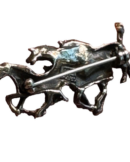 Vintage sterling silver Mexico Racing horses brooch 39mm